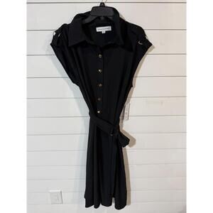 Emma & Michele Women’s Black Shirt Dress Belted Short Sleeve XL NWT